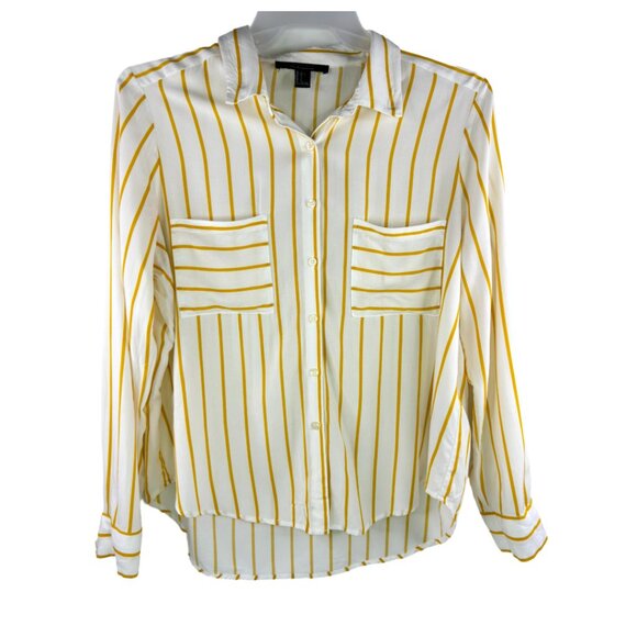 Women's Yellow & White Stripe Shirt Size: L - Picture 1 of 5